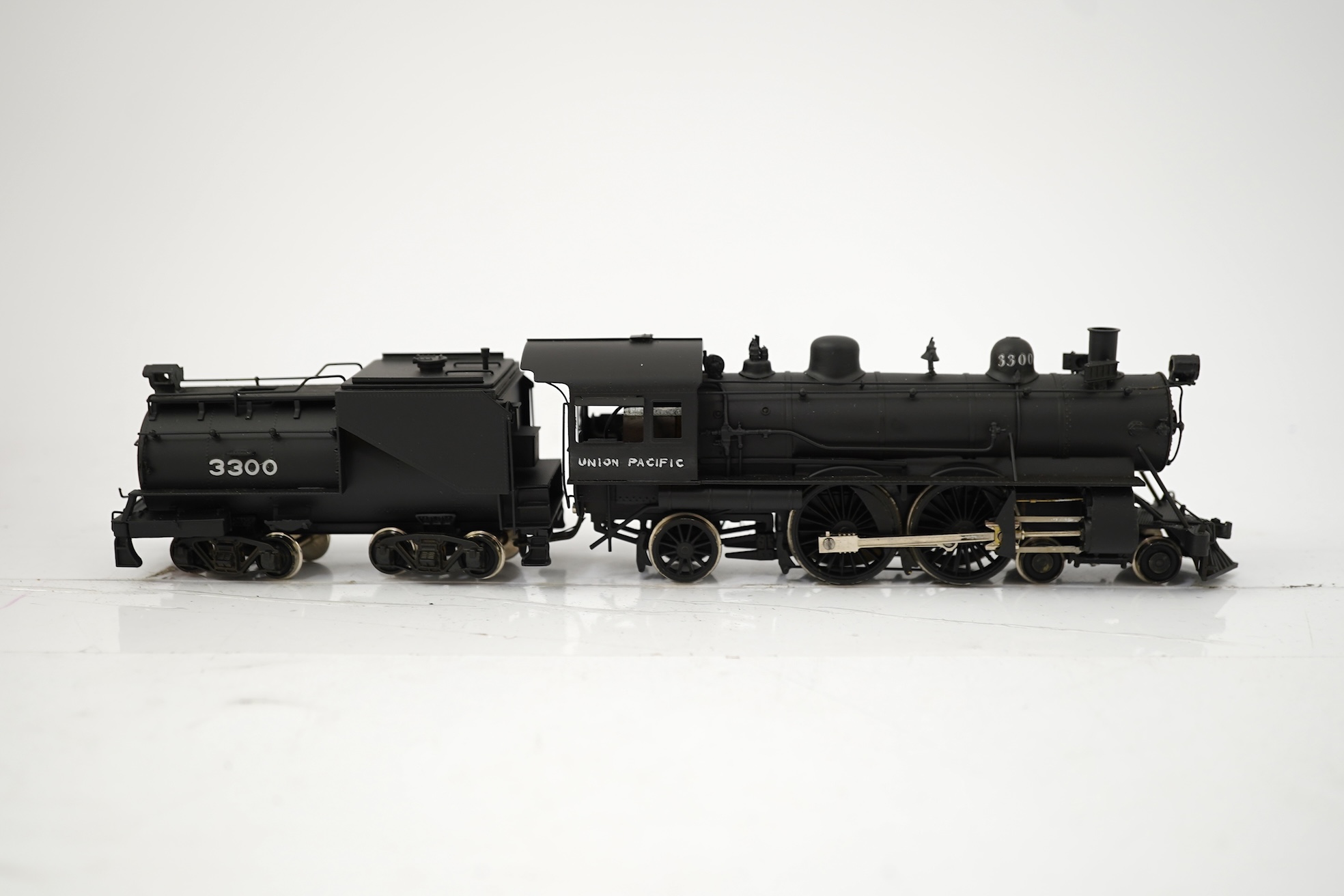 Two boxed HO gauge Union Pacific locomotives; an LMB Models model of Class 9000, 9000, 4-12-2 locomotive with bogie tender, together with another Japanese brass model of 4-4-2, 3300, locomotive with bogie tender, both po